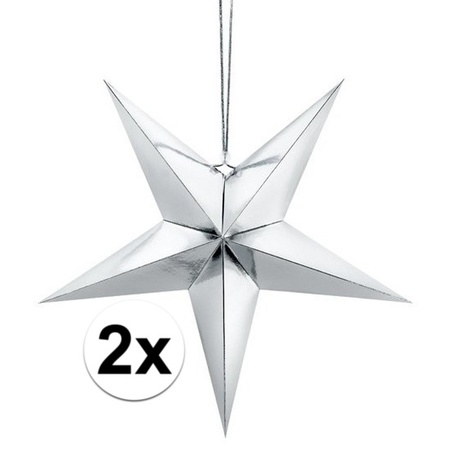 2x Silver stars 30 cm Christmas decoration