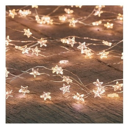 2x Silver LED wire stars with timer warm white 1 meter