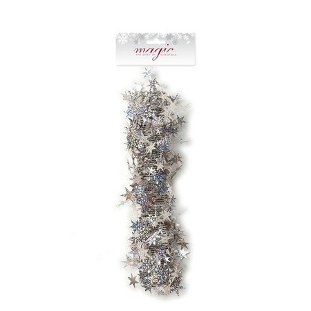 2x Silver stars Christmas tree foil garlands 3,5 x 750 cm deco