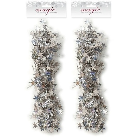 2x Zilveren sterren slingers 3,5 x 750cm kerstboom versieringen