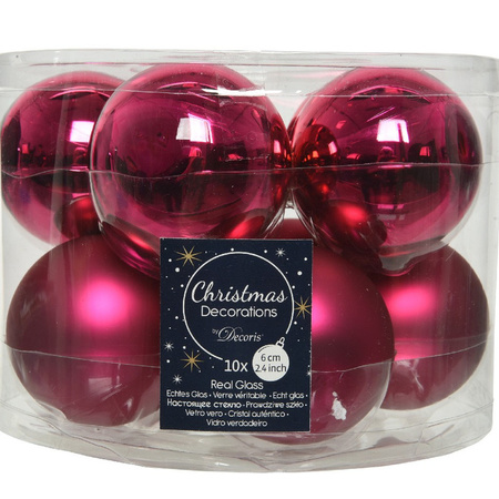 30x Berry pink glass Christmas baubles 6 cm shiny/matt