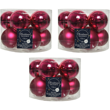 30x Berry pink glass Christmas baubles 6 cm shiny/matt