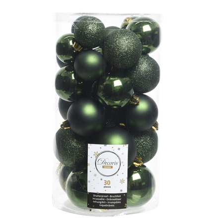 30x Dark green Christmas baubles 4-5-6 cm plastic 