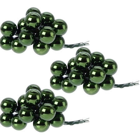 30x Dark green glass mini baubles on wires 2 cm shiny