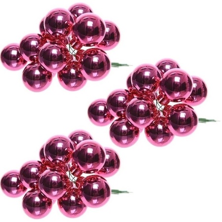 30x Fuchsia pink glass mini baubles on wires 2 cm shiny