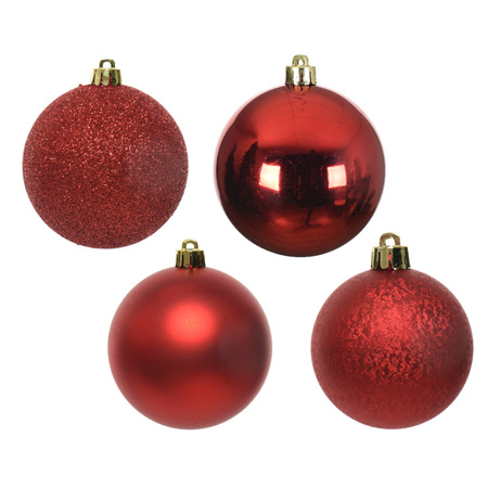 30x Christmas red Christmas baubles 6 cm plastic mix