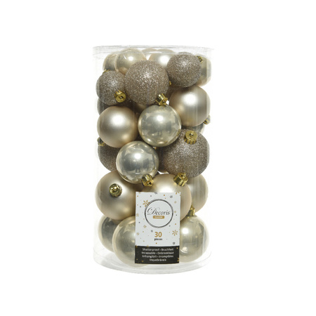 30x Light pearl/champagne Christmas baubles 4-5-6 cm plastic 
