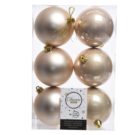 30x Light pearl/champagne Christmas baubles 8 cm plastic matte/s