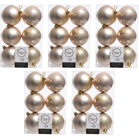 30x Light pearl/champagne Christmas baubles 8 cm plastic matte/s