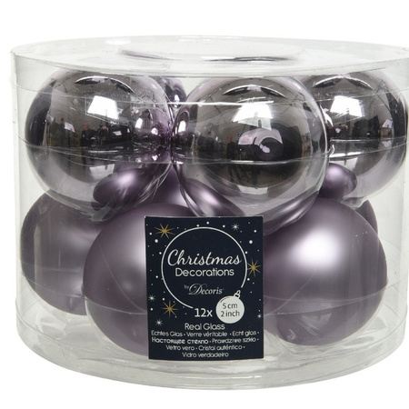 30x Lilac glass Christmas baubles 6 cm shiny/matt