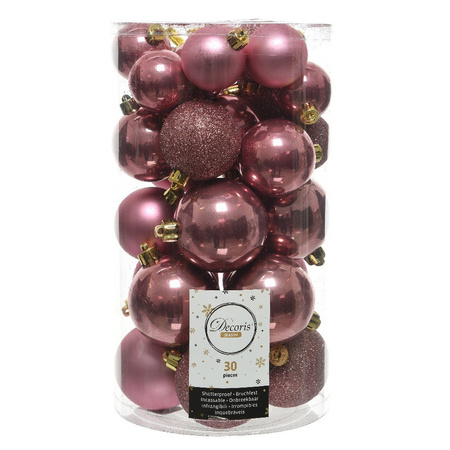 30x Oud roze kerstballen 4 - 5 - 6 cm kunststof 