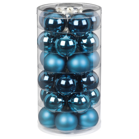 30x pcs glass christmas baubles deep blue 6 cm shiny and matte