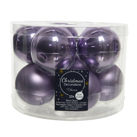 30x Glass Christmas baubles heather lilac purple 6 cm matt/shiny