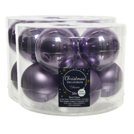 30x Glass Christmas baubles heather lilac purple 6 cm matt/shiny