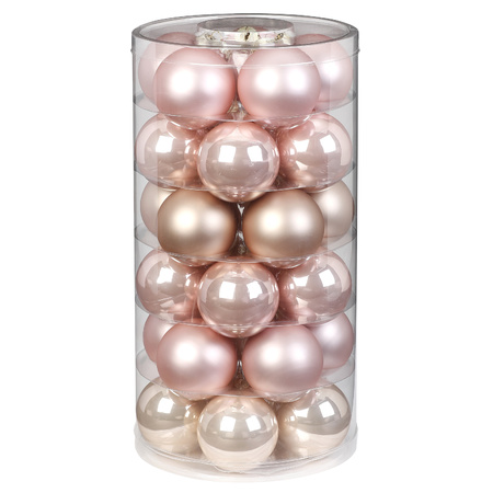 30x stuks glazen kerstballen parel roze 6 cm glans en mat