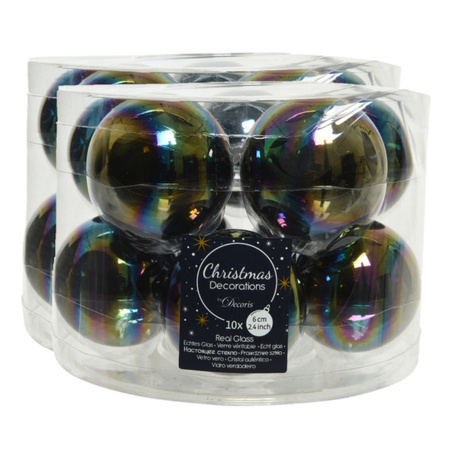 30x stuks glazen kerstballen zwart parelmoer 6 cm glans