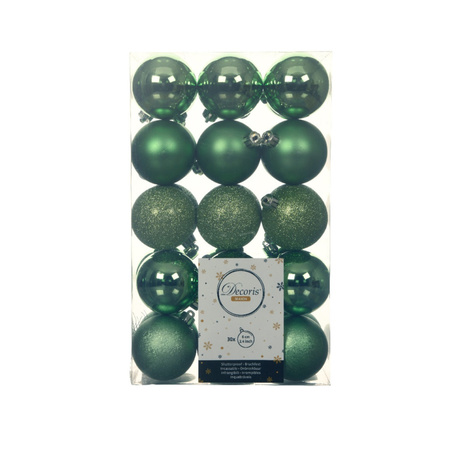 30x stuks kunststof kerstballen groen 6 cm glans/mat/glitter