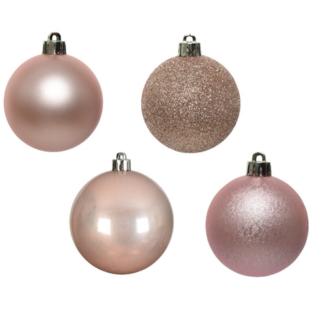 30x stuks kunststof kerstballen lichtroze (blush) 6 cm glans/mat/glitter