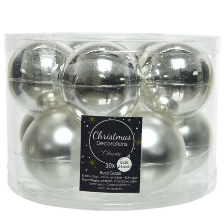 30x Zilveren glazen kerstballen 6 cm glans en mat