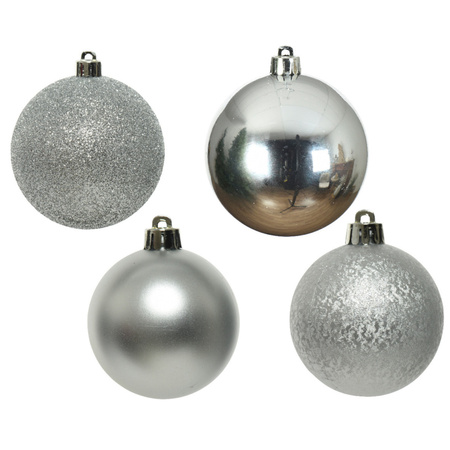 30x Zilveren kerstballen 6 cm kunststof mix
