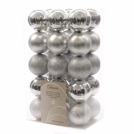 30x Zilveren kerstballen 6 cm kunststof mix