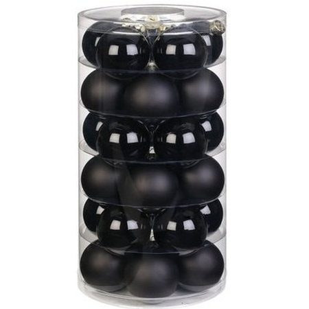 30x Black glass Christmas baubles 6 cm shiny and matte