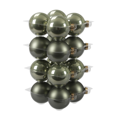 32x Graniet groene glazen kerstballen combi 8 cm mat/glans