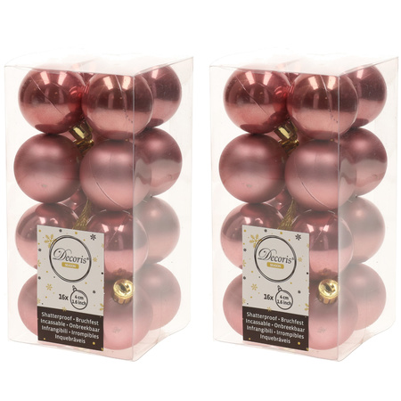 32x Oud roze kerstballen 4 cm kunststof mat/glans