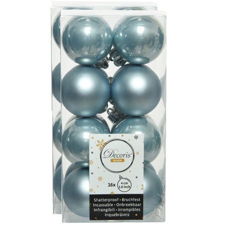 32x stuks kunststof kerstballen lichtblauw 4 cm glans/mat