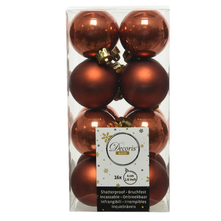 32x stuks kunststof kerstballen terra bruin 4 cm glans/mat