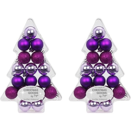 34x Purple plastic Christmas baubles 3 cm 