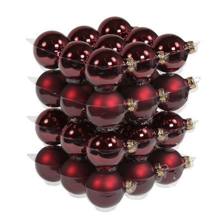36x Burgundy red glass Christmas baubles 6 cm mat/shiny