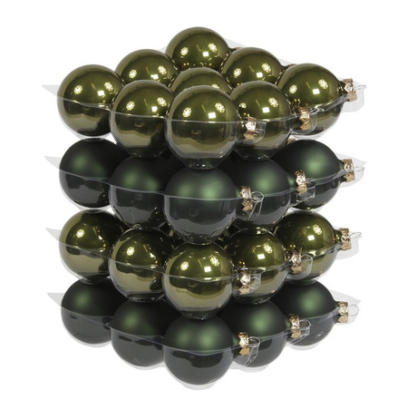 36x Dark olive glass Christmas baubles 6 cm mat/shiny