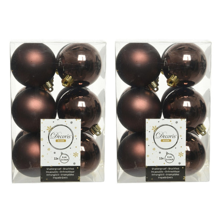 36x Dark brown Christmas baubles 6 cm plastic matte/shiny