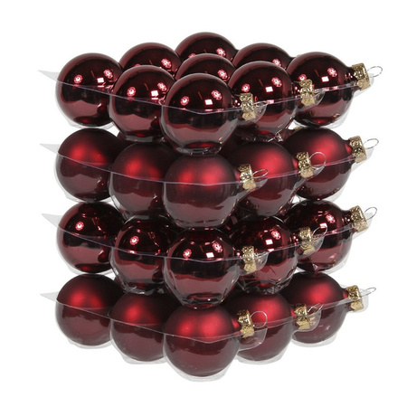 36x Donkerrode glazen kerstballen 4 cm mat/glans