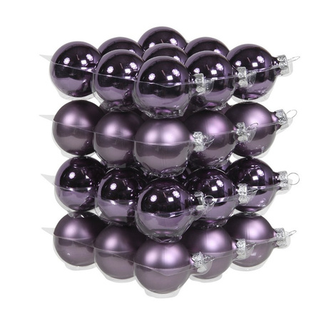 36x Purple glass Christmas baubles 4 cm 