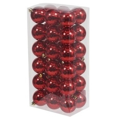 36x Red Christmas baubles shiny 6 cm plastic 