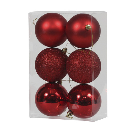 36x Rode kunststof kerstballen 8 cm glans/mat/glitter