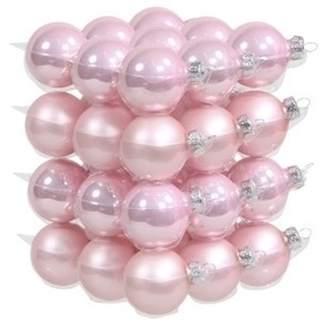 36x Pink glass Christmas baubles 4 cm 