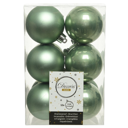 36x Sage green Christmas baubles 6 cm plastic matte/shiny
