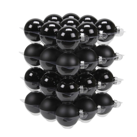 36x stuks glazen kerstballen zwart 6 cm mat/glans