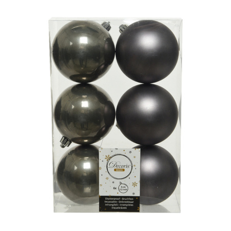 36x stuks kunststof kerstballen antraciet (warm grey) 8 cm glans/mat
