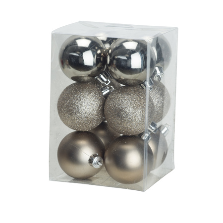 36x stuks kunststof kerstballen champagne 6 cm mat/glans/glitter