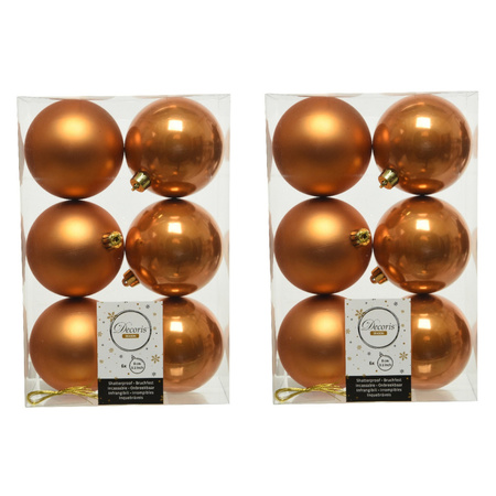 36x Plastic christmas baubles cognac brown (amber) 8 cm mix