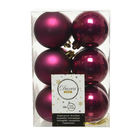 36x stuks kunststof kerstballen framboos roze (magnolia) 6 cm glans/mat