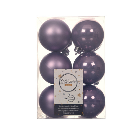36x Plastic christmas baubles heather lilac purple 6 cm mix