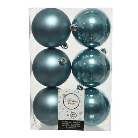 36x stuks kunststof kerstballen ijsblauw (blue dawn) 8 cm glans/mat