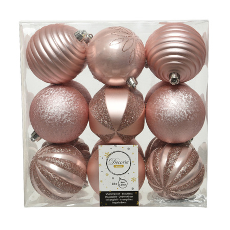36x stuks kunststof kerstballen lichtroze (blush pink) 8 cm met luxe afwerking