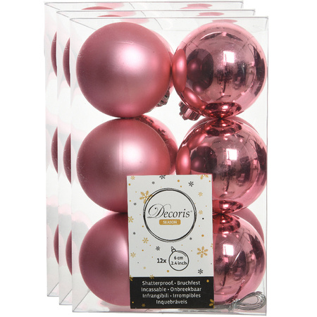 36x stuks kunststof kerstballen lippenstift roze 6 cm glans/mat