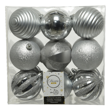 36x stuks kunststof kerstballen zilver 8 cm met luxe afwerking